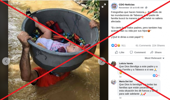 ¿Fake News? Bebé sí fue rescatado de inundaciones, pero no fue en Tabasco