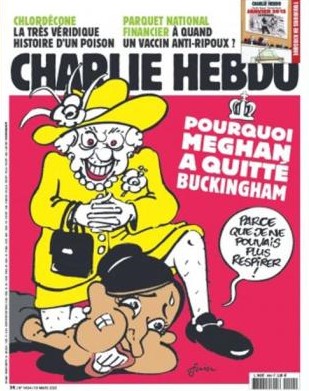 Indigna, caricatura de Charlie Hebdo sobre Meghan Markle y la Reina Isabel
