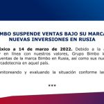 Grupo BIMBO suspende ventas e inversiones en Rusia