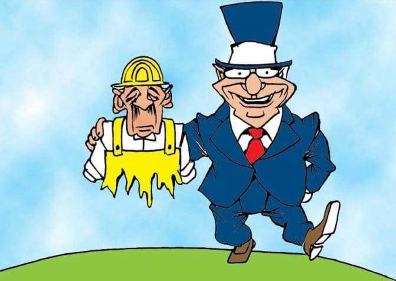 caricatura, patrones, trabajadores, obreros,