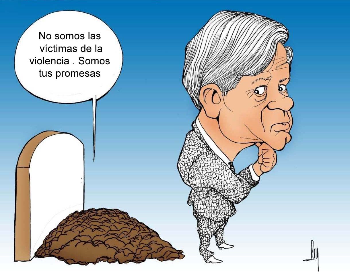 caricatura, AMLO, violencia, crimen organizado