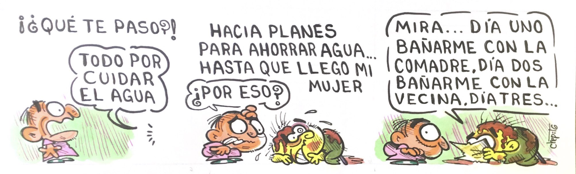 caricatura, ahorro del agua, escasez del agua