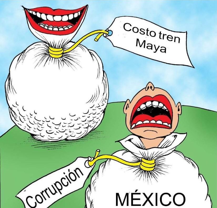 caricatura, corrupción, tren maya