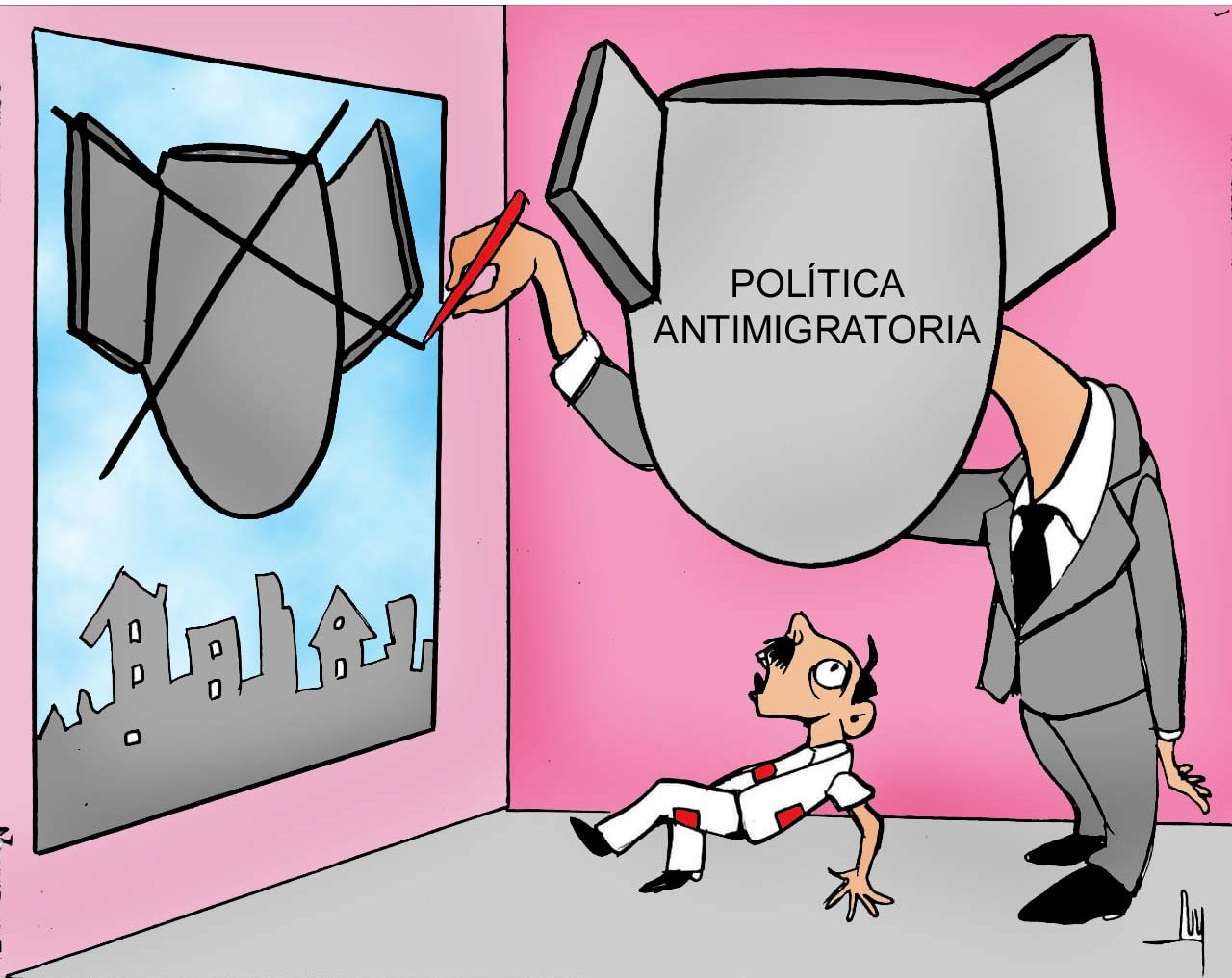 migración, caricatura, política antiinmigrante