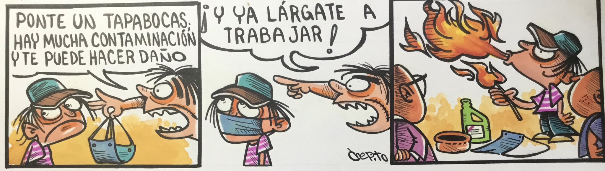 caricatura, empleos, oficios, tragafuegos, contaminación