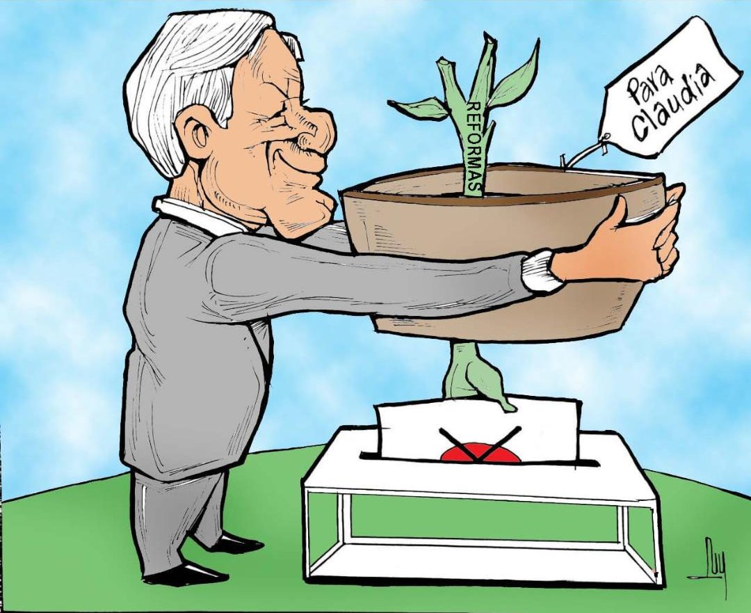 caricatura, amlo, claudia sheinbaum, reformas constitucionales