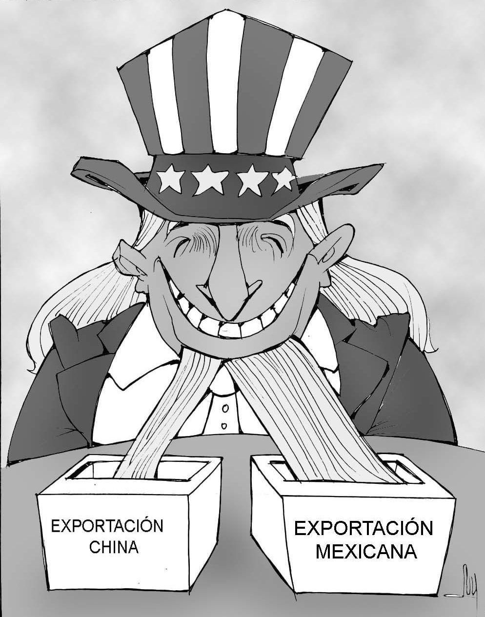 caricatura, eu, méxico, china, tío sam, exportaciones, importaciones