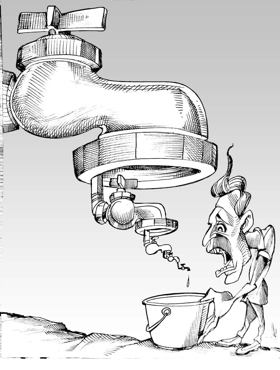 caricatura, sed, sediento, escasez de agua
