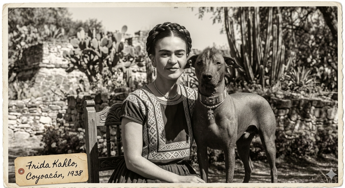 El perro Itzcuintli conmigo, 1938 - por Frida Kahlo/ ia gemini