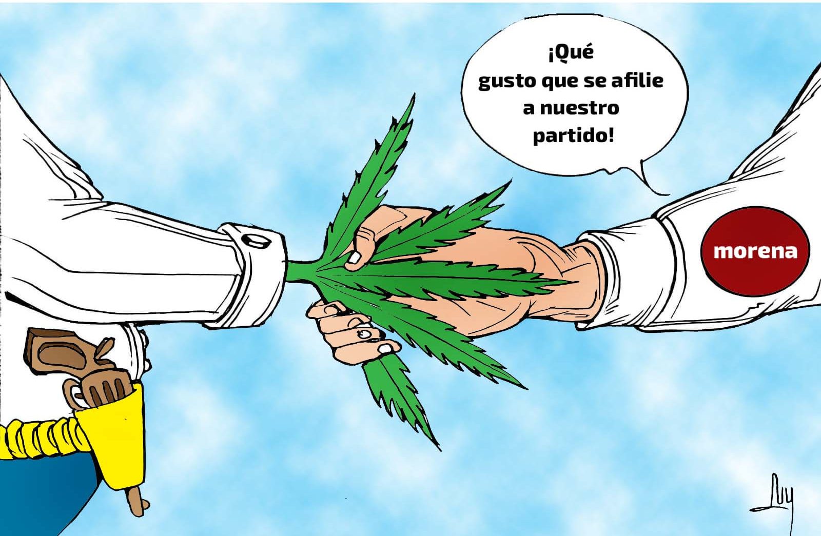 MORENA, DROGAS, CRIMEN ORGANIZADO, CARICATURA